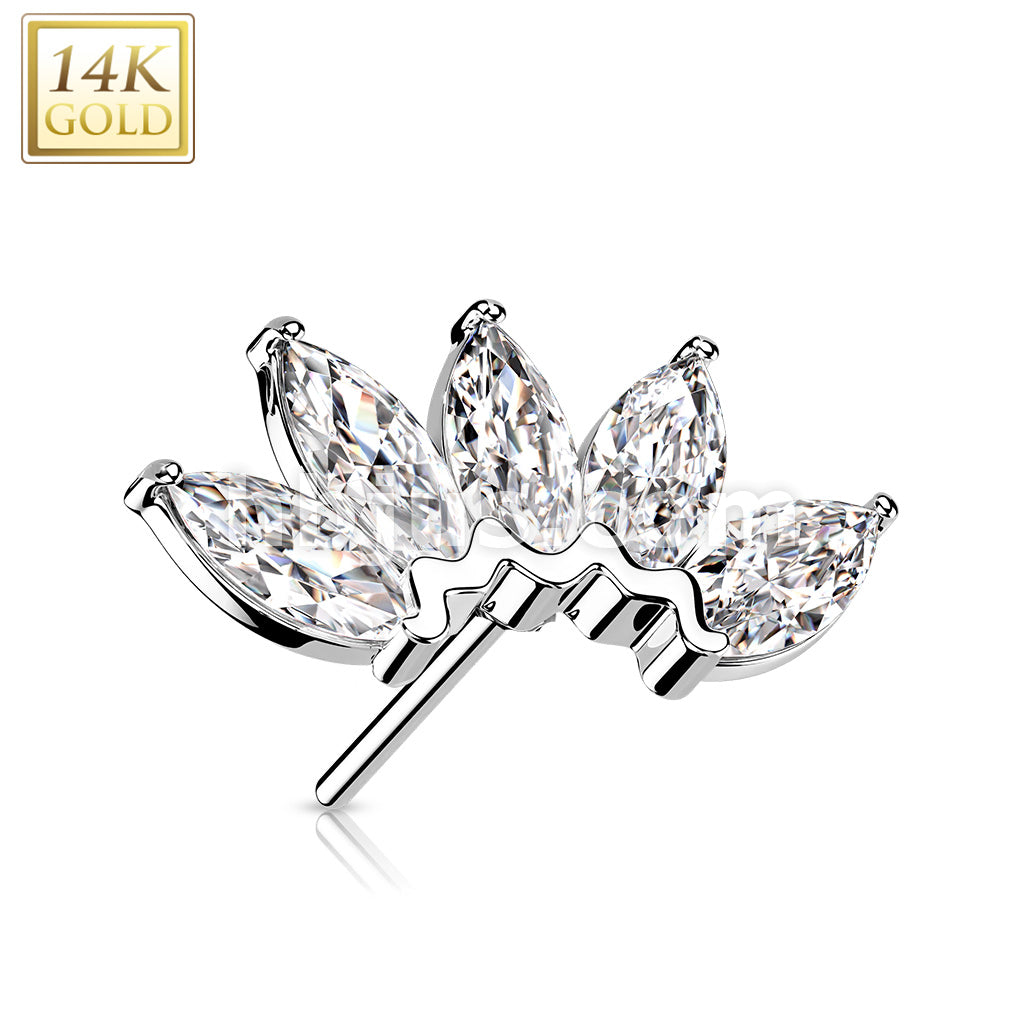 14K Gold Threadless Push In 5 Marquise CZ Fan Set Curved Top  - Image 4