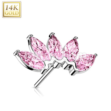 14KT  Gold 14K Gold Threadless Push In 5 Marquise CZ Fan Set Curved Top - Image 5