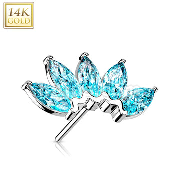 14KT  Gold 14K Gold Threadless Push In 5 Marquise CZ Fan Set Curved Top - Image 6