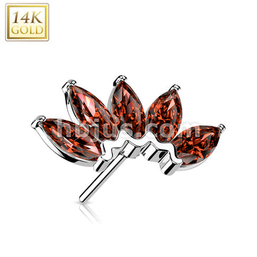 14K Gold Threadless Push In 5 Marquise CZ Fan Set Curved Top  - Image 7