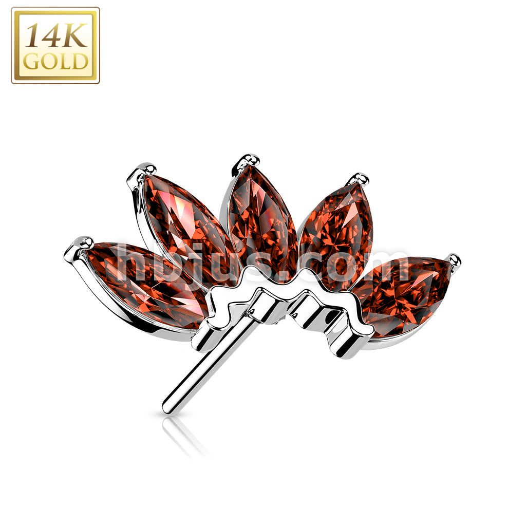 14KT  Gold 14K Gold Threadless Push In 5 Marquise CZ Fan Set Curved Top - Image 7