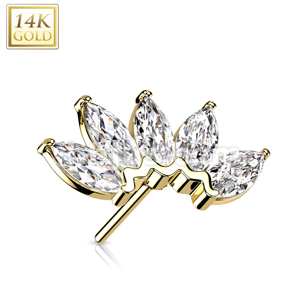 14KT  Gold 14K Gold Threadless Push In 5 Marquise CZ Fan Set Curved Top - Image 9