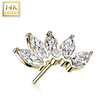 14KT  Gold 14K Gold Threadless Push In 5 Marquise CZ Fan Set Curved Top - Image 9