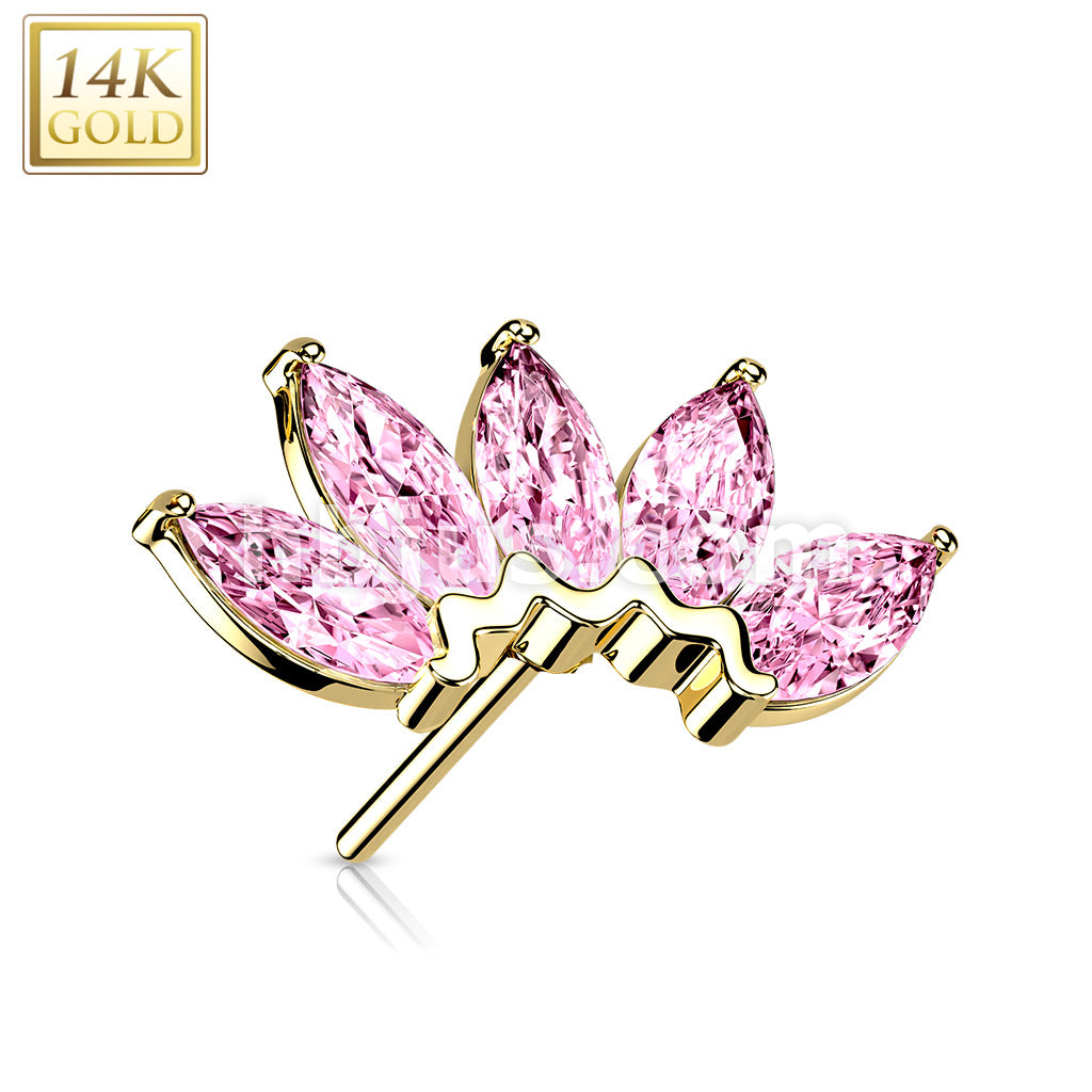 14K Gold Threadless Push In 5 Marquise CZ Fan Set Curved Top  - Image 10