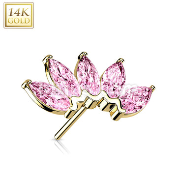 14K Gold Threadless Push In 5 Marquise CZ Fan Set Curved Top  - Image 10