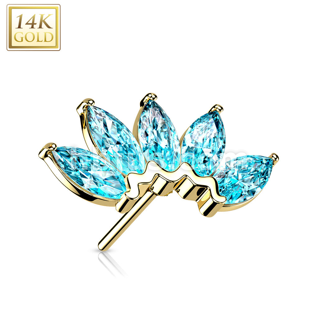 14K Gold Threadless Push In 5 Marquise CZ Fan Set Curved Top  - Image 11