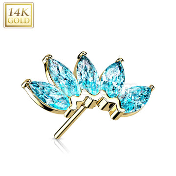 14K Gold Threadless Push In 5 Marquise CZ Fan Set Curved Top  - Image 11