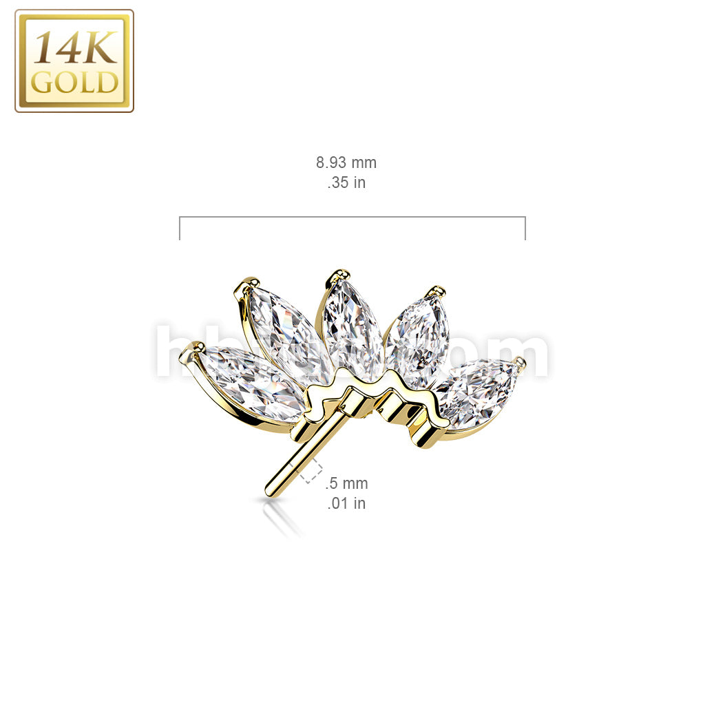 14KT  Gold 14K Gold Threadless Push In 5 Marquise CZ Fan Set Curved Top - Image 13