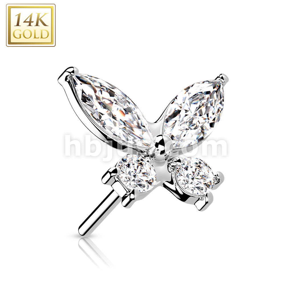 14KT  Gold 14K Gold Threadless Push In CZ Butterfly Top - Image 3