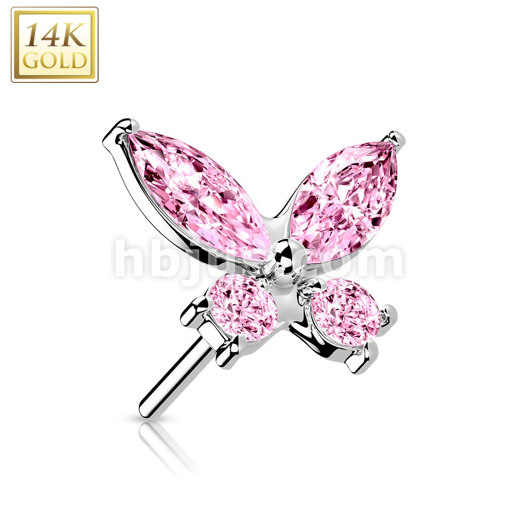 14KT  Gold 14K Gold Threadless Push In CZ Butterfly Top - Image 4