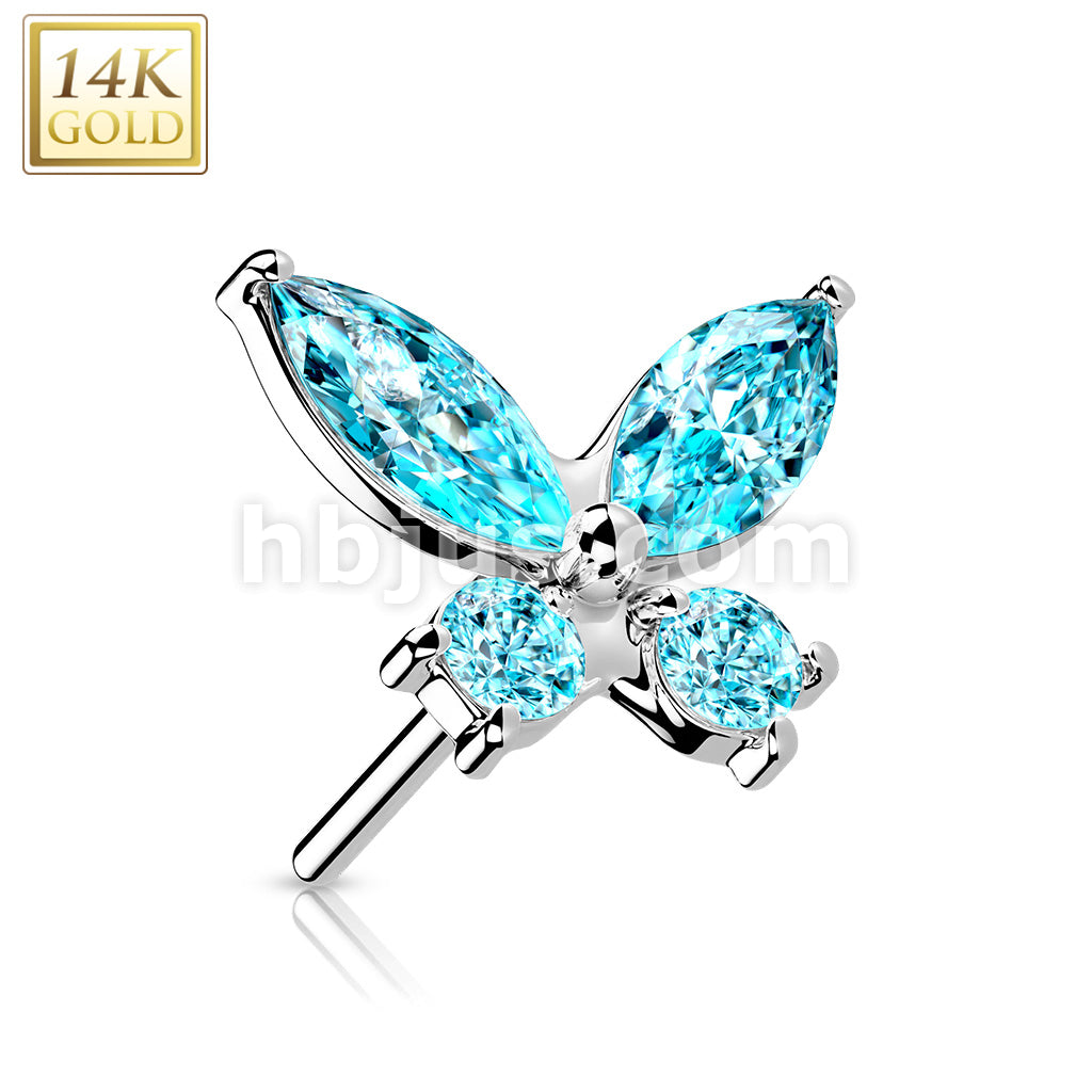 14KT  Gold 14K Gold Threadless Push In CZ Butterfly Top - Image 5
