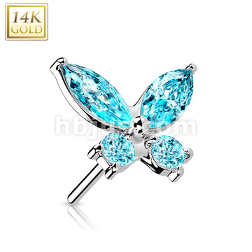 14KT  Gold 14K Gold Threadless Push In CZ Butterfly Top - Image 5