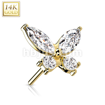 14KT  Gold 14K Gold Threadless Push In CZ Butterfly Top - Image 6