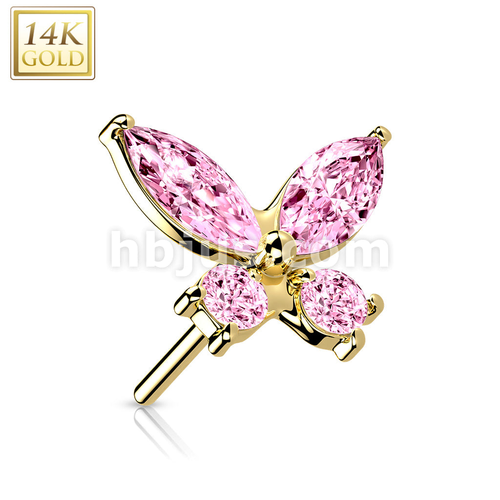 14KT  Gold 14K Gold Threadless Push In CZ Butterfly Top - Image 7