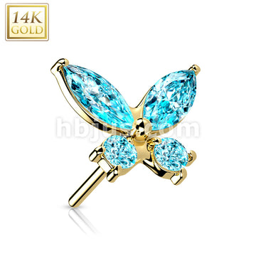 14KT  Gold 14K Gold Threadless Push In CZ Butterfly Top - Image 8
