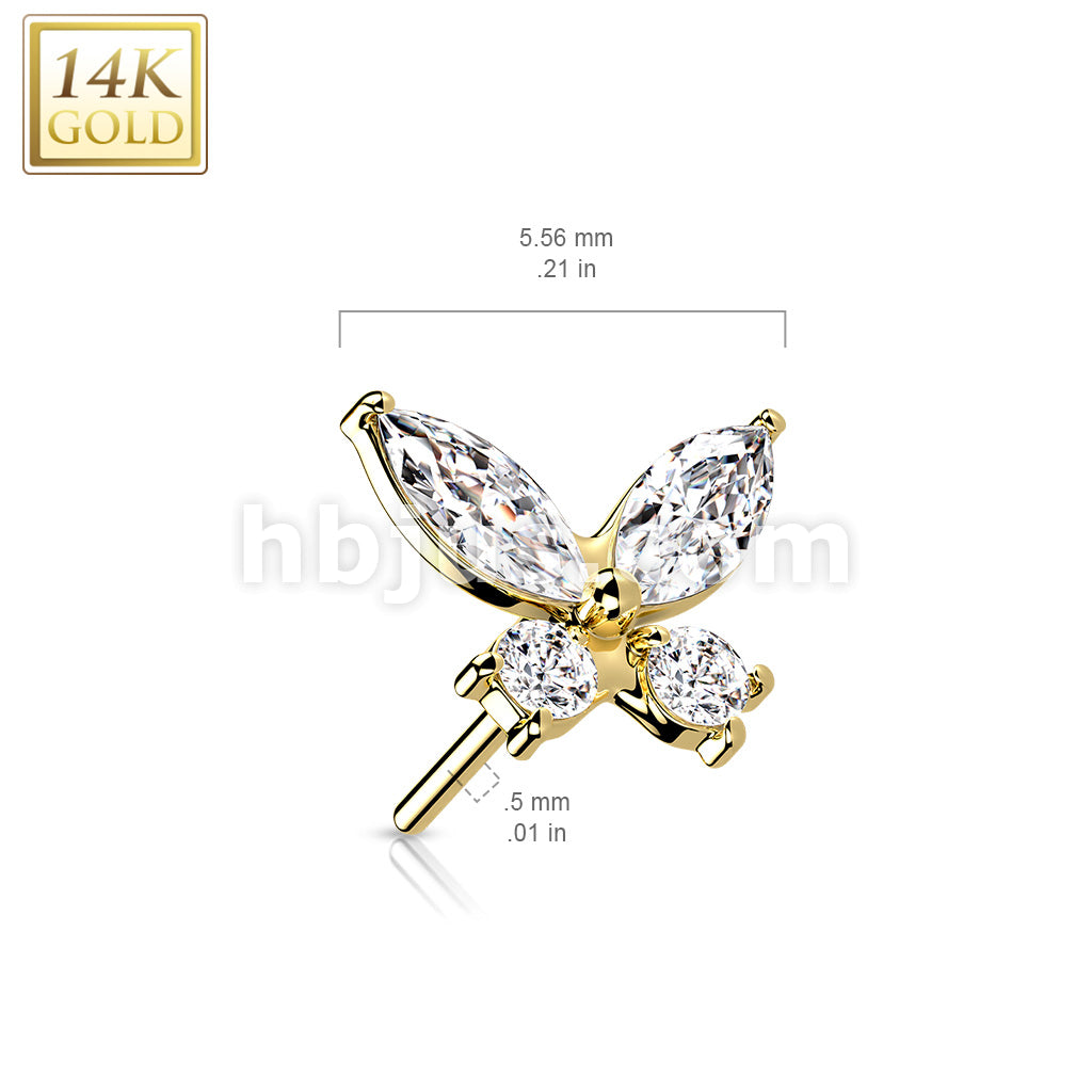 14KT  Gold 14K Gold Threadless Push In CZ Butterfly Top - Image 9