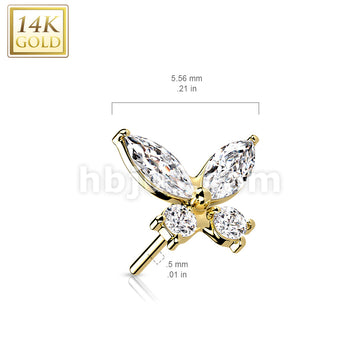14KT  Gold 14K Gold Threadless Push In CZ Butterfly Top - Image 9