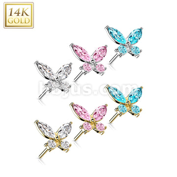 14KT  Gold 14K Gold Threadless Push In CZ Butterfly Top - Image 10