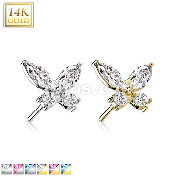14KT  Gold 14K Gold Threadless Push In CZ Butterfly Top - Image 2