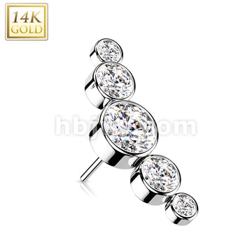 14K Gold Threadless Push In 5-Round CZ Bezel set Curved Tops - Image 3