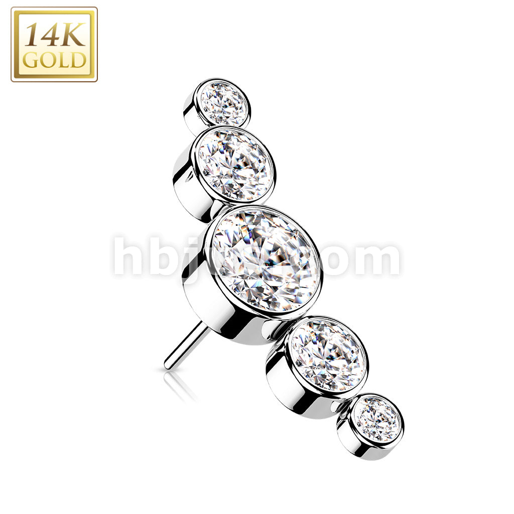 14KT  Gold 14K Gold Threadless Push In 5-Round CZ Bezel set Curved Tops - Image 3