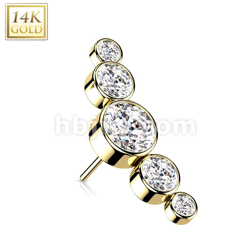14KT  Gold 14K Gold Threadless Push In 5-Round CZ Bezel set Curved Tops - Image 4