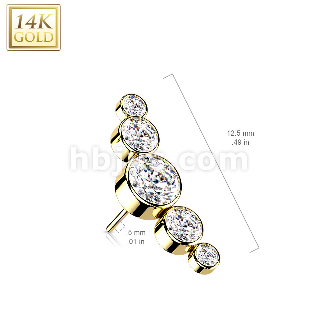 14KT  Gold 14K Gold Threadless Push In 5-Round CZ Bezel set Curved Tops - Image 5