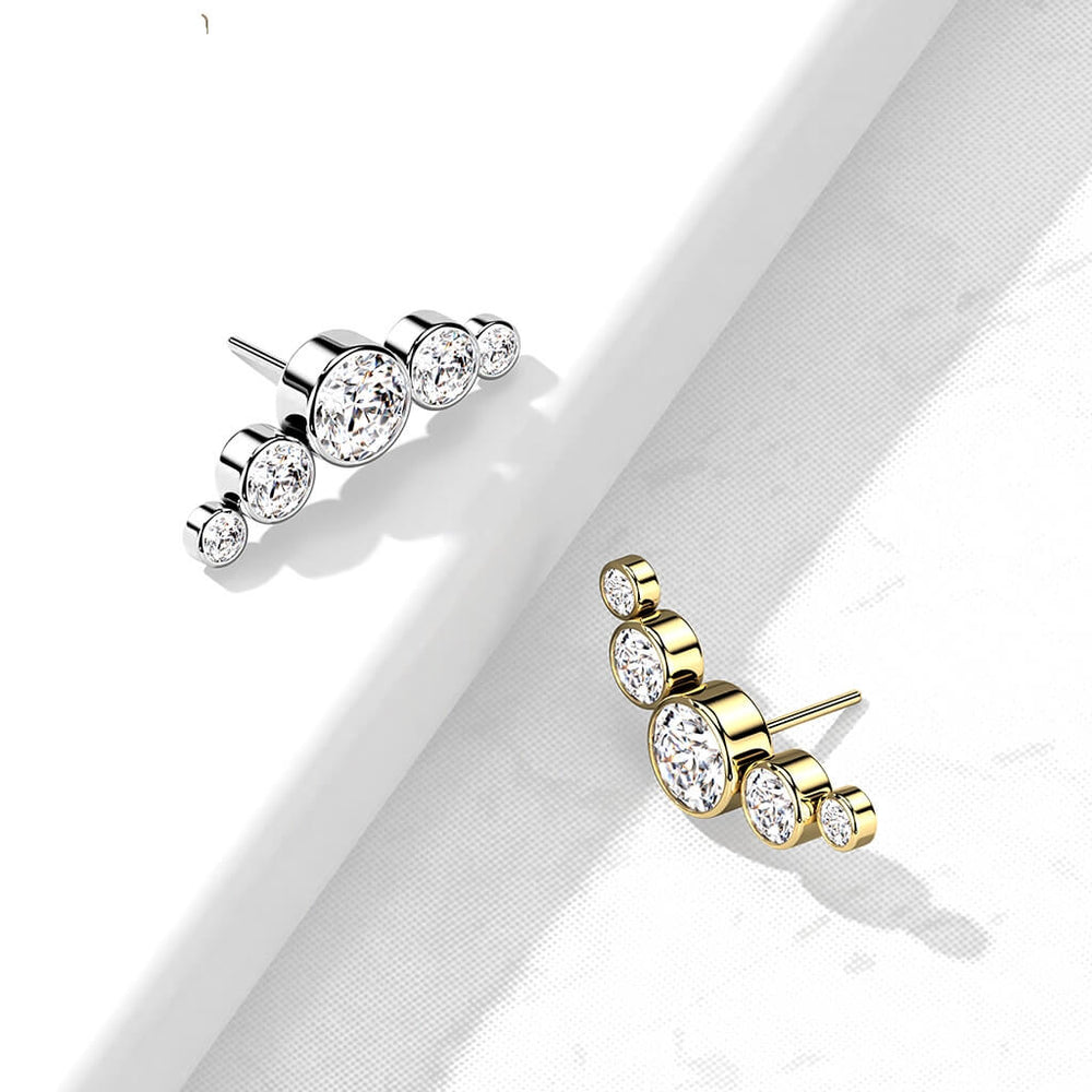14KT Gold 14K Gold Threadless Push In 5-Round CZ Bezel set Curved Tops