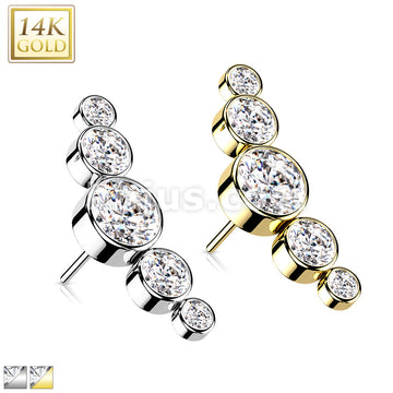 14KT  Gold 14K Gold Threadless Push In 5-Round CZ Bezel set Curved Tops - Image 2