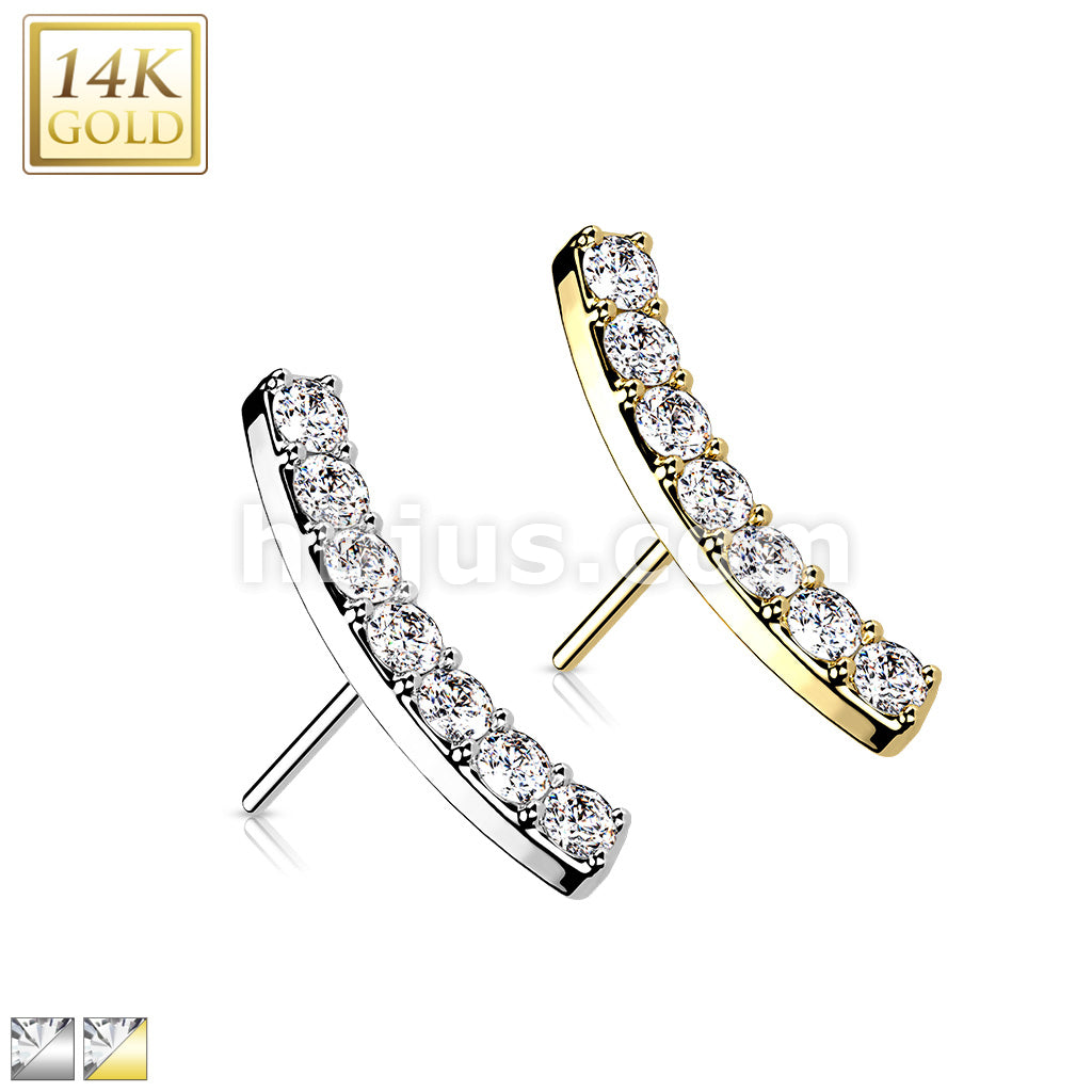 14KT  Gold 14K Gold Threadless Push In CZ Pave Curved Top - Image 2