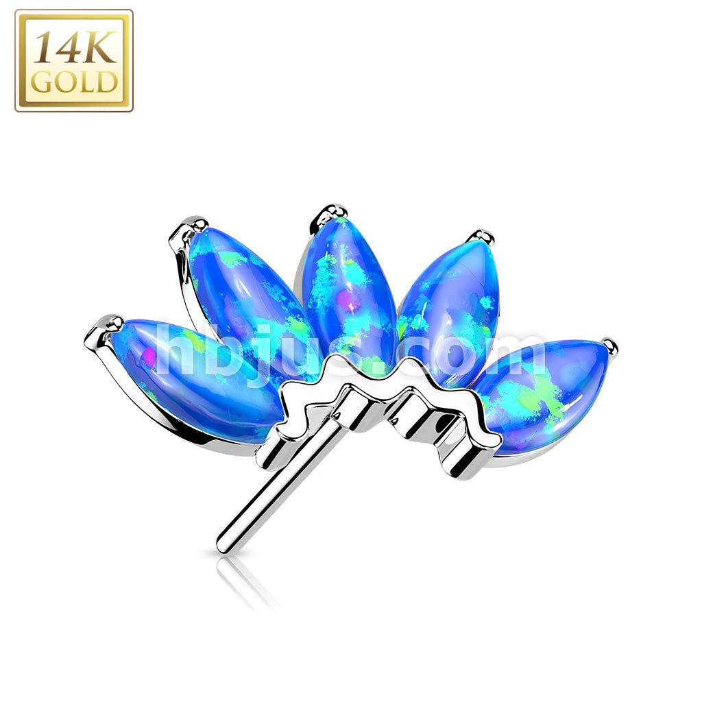 14KT  Gold 14K Gold Threadless Push In 5 Marquise Opal Fan Set Curved Top - Image 3