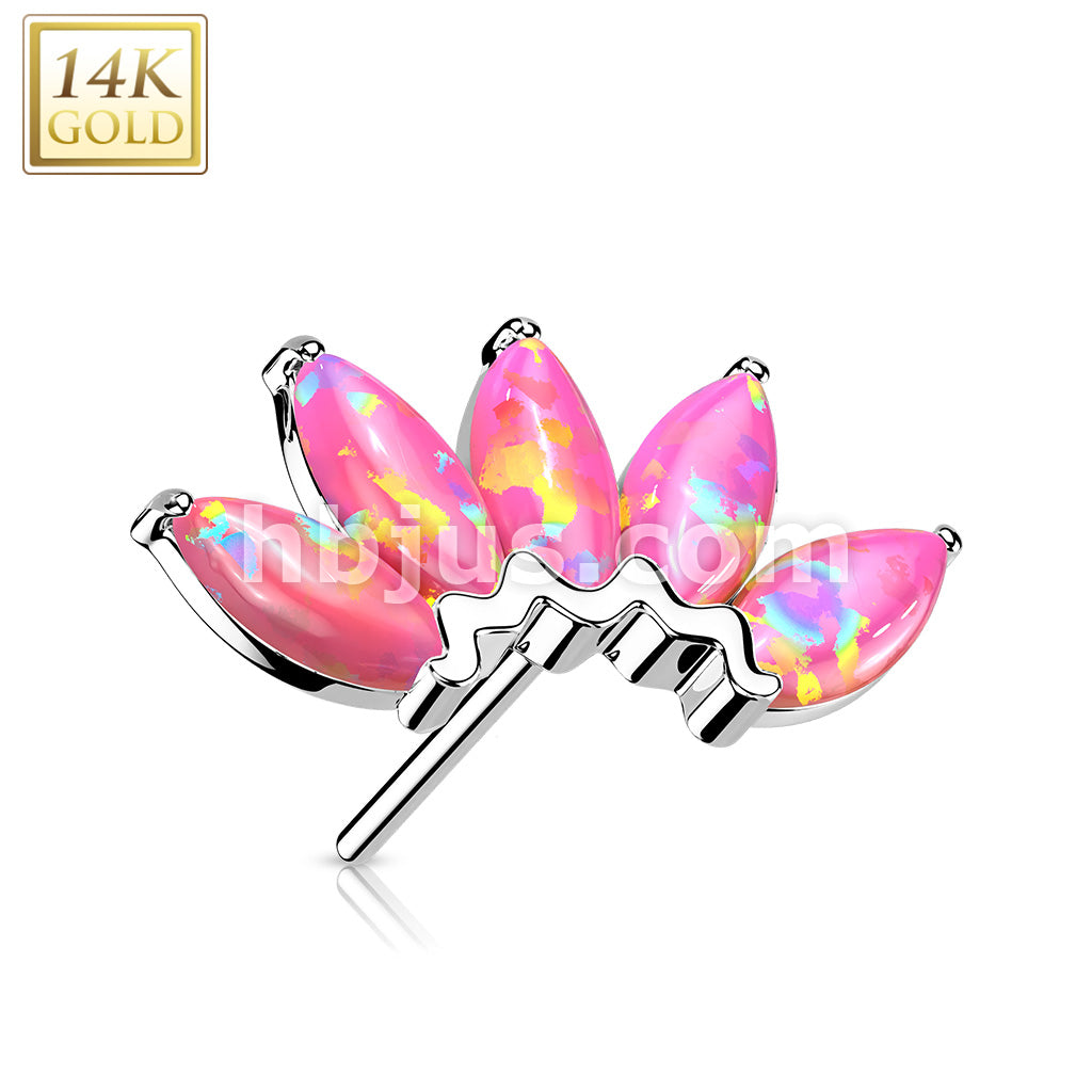 14KT  Gold 14K Gold Threadless Push In 5 Marquise Opal Fan Set Curved Top - Image 5