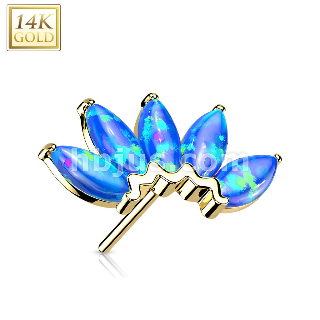 14KT  Gold 14K Gold Threadless Push In 5 Marquise Opal Fan Set Curved Top - Image 6