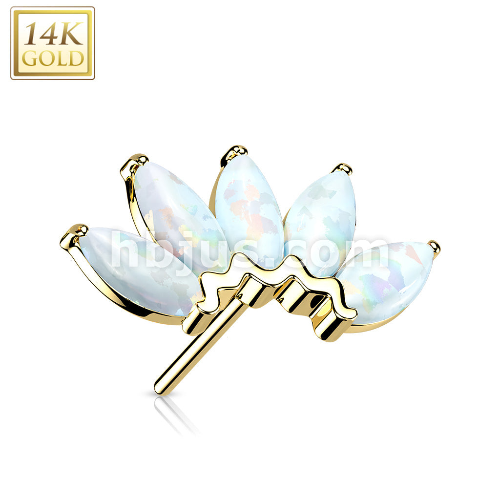 14KT  Gold 14K Gold Threadless Push In 5 Marquise Opal Fan Set Curved Top - Image 7