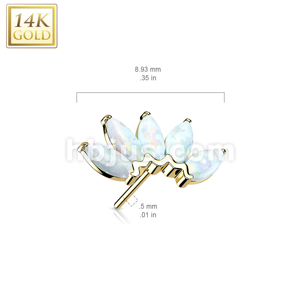 14KT  Gold 14K Gold Threadless Push In 5 Marquise Opal Fan Set Curved Top - Image 9