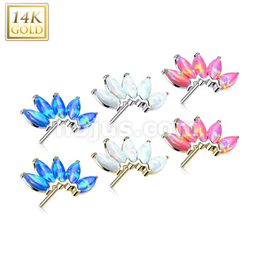 14K Gold Threadless Push In 5 Marquise Opal Fan Set Curved Top  - Image 10