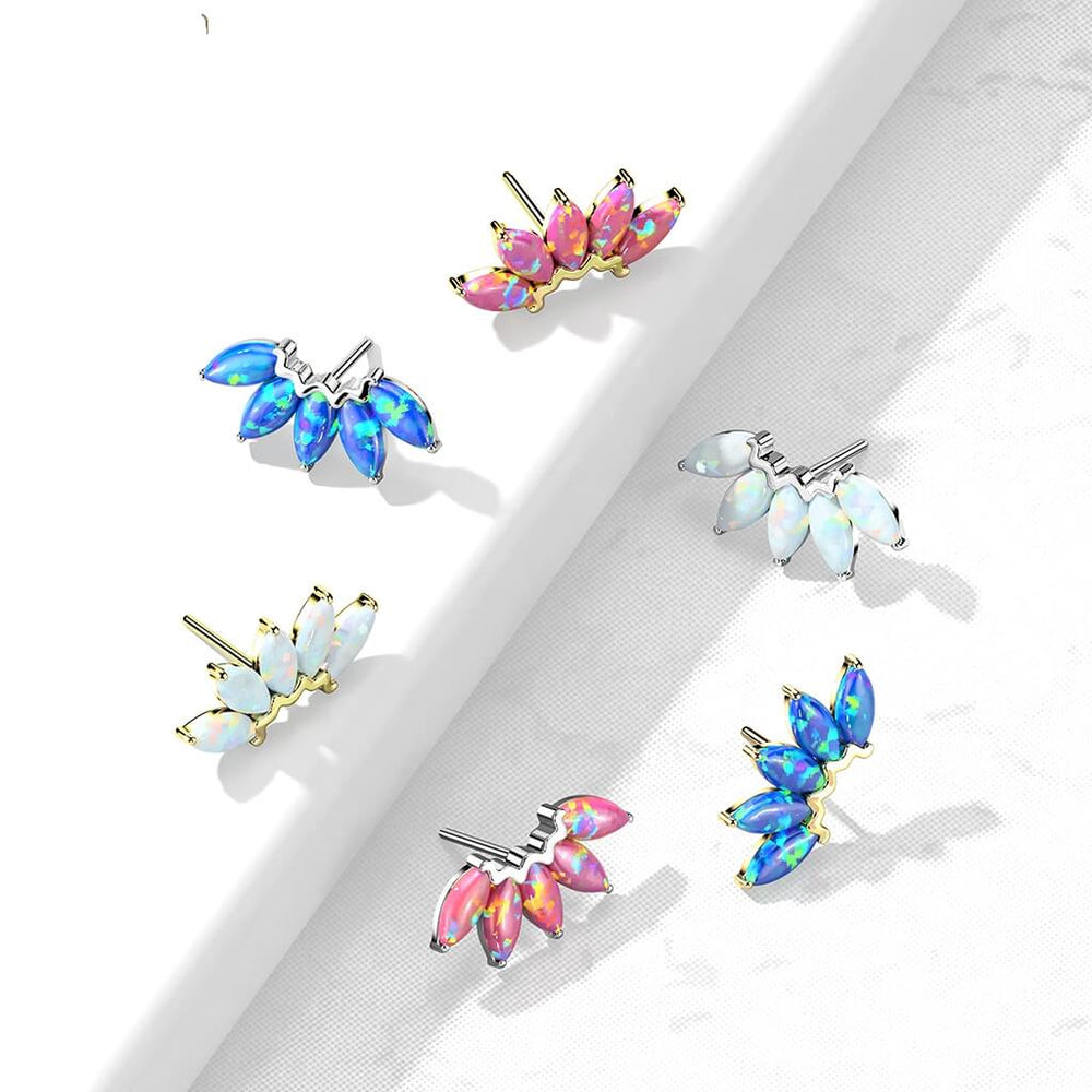 14K Gold Threadless Push In 5 Marquise Opal Fan Set Curved Top