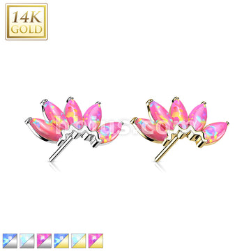 14K Gold Threadless Push In 5 Marquise Opal Fan Set Curved Top  - Image 2