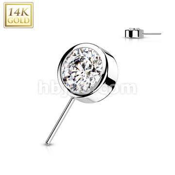 14K Gold Threadless Push In Front Facing CZ Bezel Set Balls - Image 3