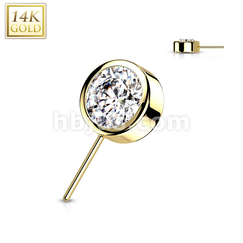 14K Gold Threadless Push In Front Facing CZ Bezel Set Balls - Image 4