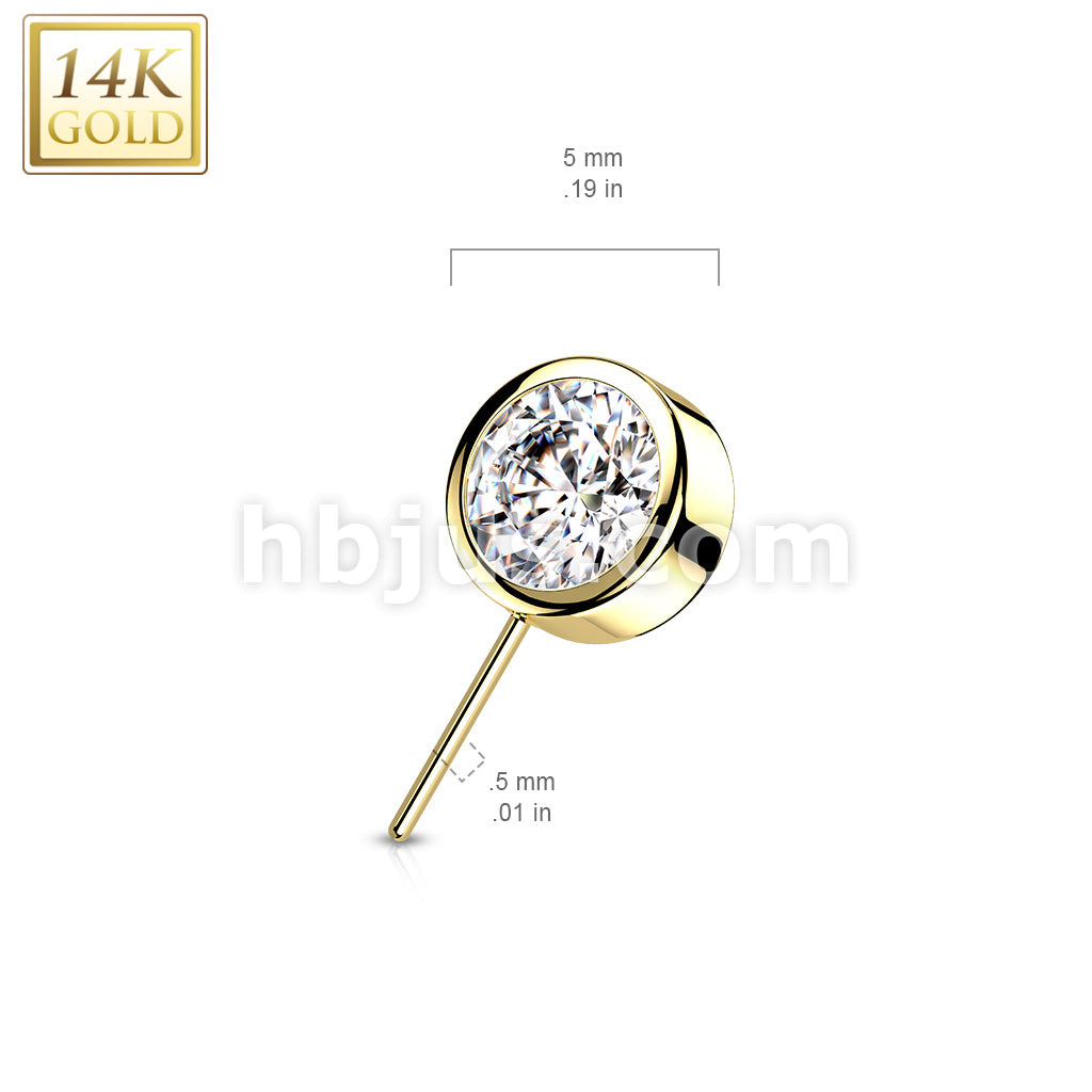 14K Gold Threadless Push In Front Facing CZ Bezel Set Balls - Image 5