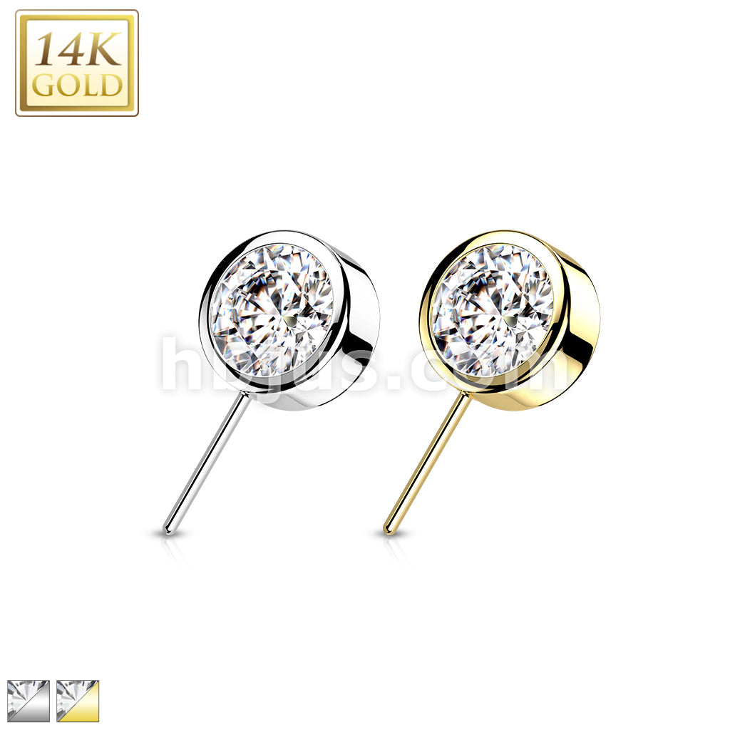 14K Gold Threadless Push In Front Facing CZ Bezel Set Balls - Image 2