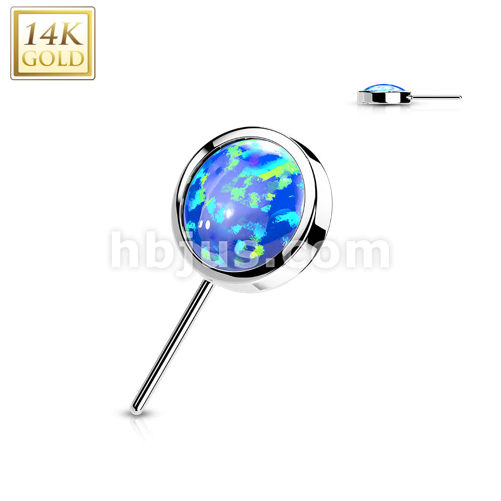 14K Gold Threadless Push In Front Facing Opal Bezel Set Balls - Image 3
