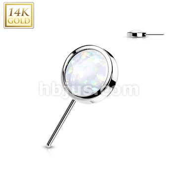 14KT  Gold 14K Gold Threadless Push In Front Facing Opal Bezel Set Balls - Image 4