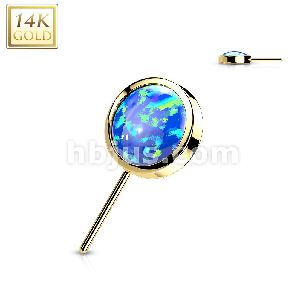 14K Gold Threadless Push In Front Facing Opal Bezel Set Balls - Image 5