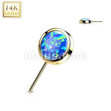 14K Gold Threadless Push In Front Facing Opal Bezel Set Balls - Image 5