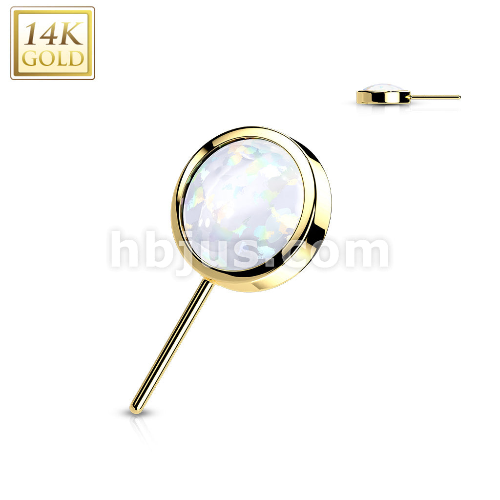 14K Gold Threadless Push In Front Facing Opal Bezel Set Balls - Image 6