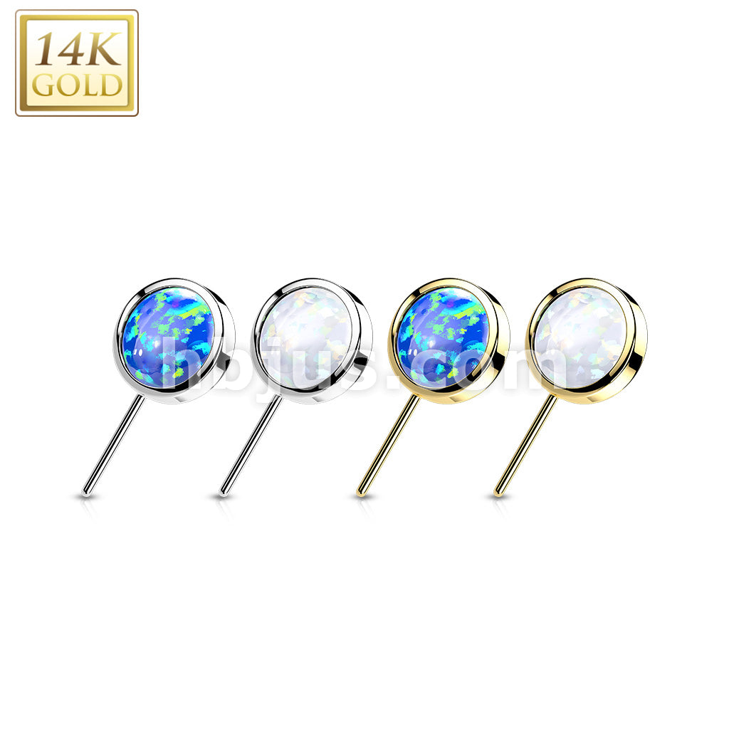 14KT  Gold 14K Gold Threadless Push In Front Facing Opal Bezel Set Balls - Image 8
