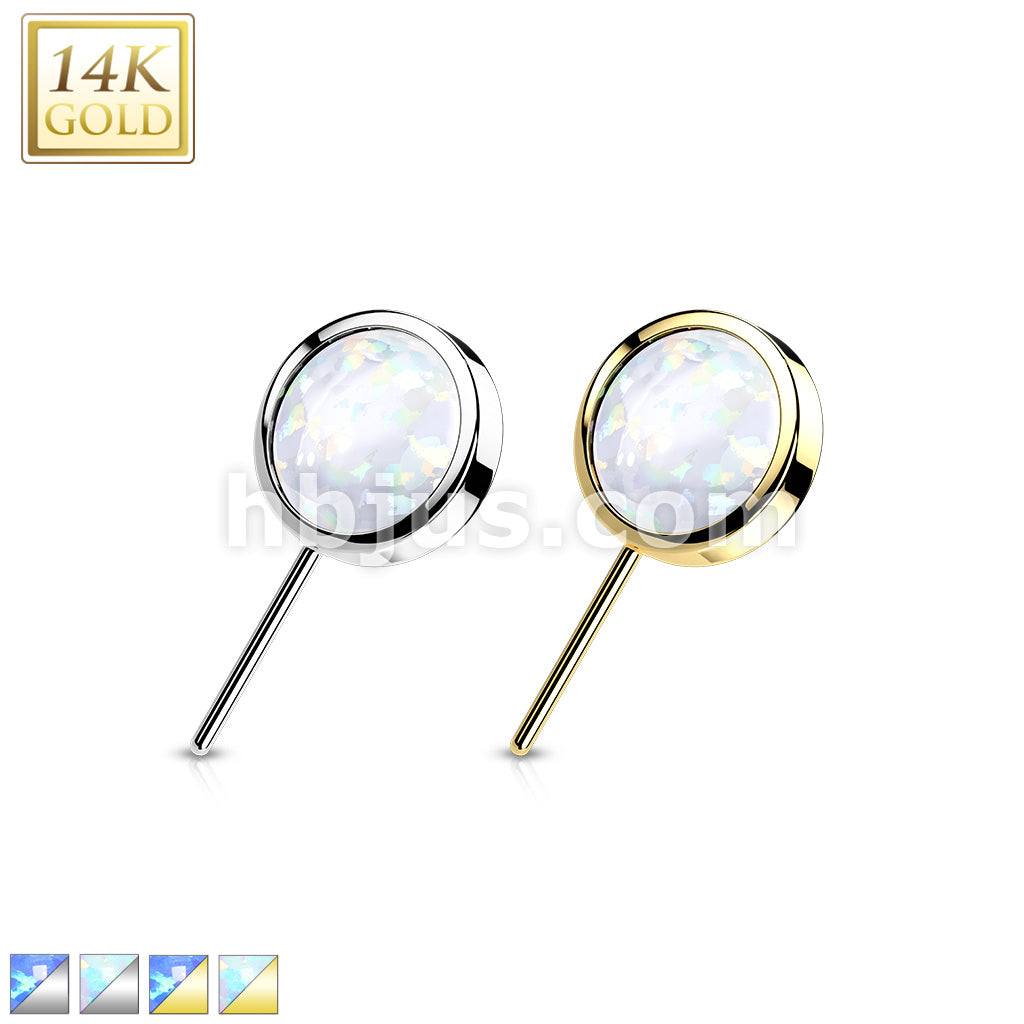 14K Gold Threadless Push In Front Facing Opal Bezel Set Balls - Image 2