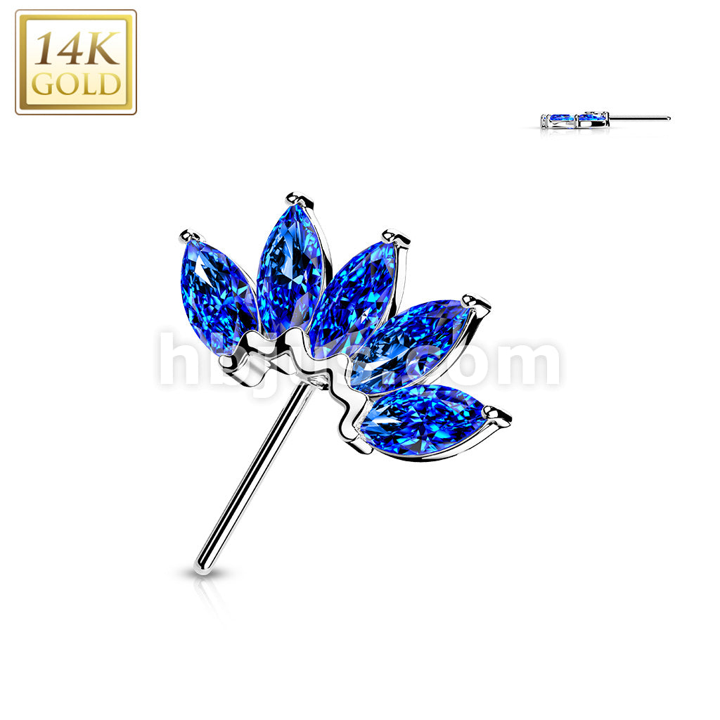 14KT  Gold 14K Gold Threadless Push In Front Facing 5 Marquise CZ Fan... - Image 3